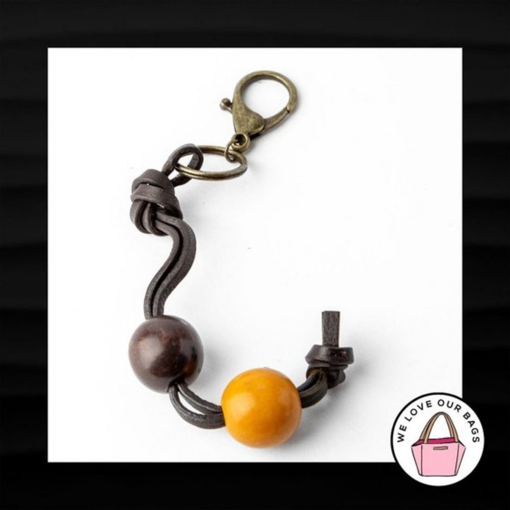 THE SAK WOOD LEATHER BEAD MIX GOLD BRASS KEY FOB